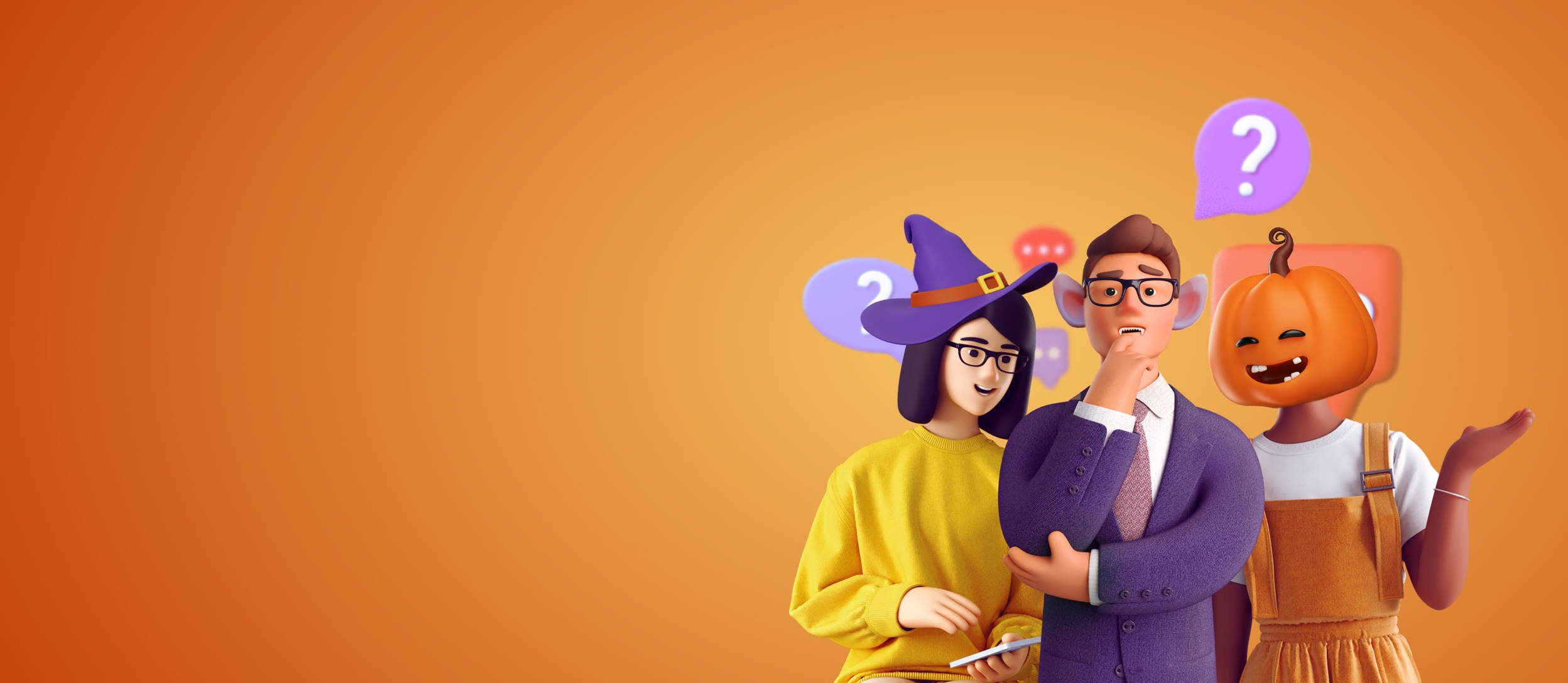 Three coworkers dressed up in Halloween costumes playing the Halloween Password Game (large) 
