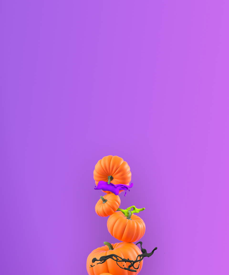 Four pumpkins falling with swirls of paint surrounding them for Confetti's Halloween Pumpkin Painting (Small)