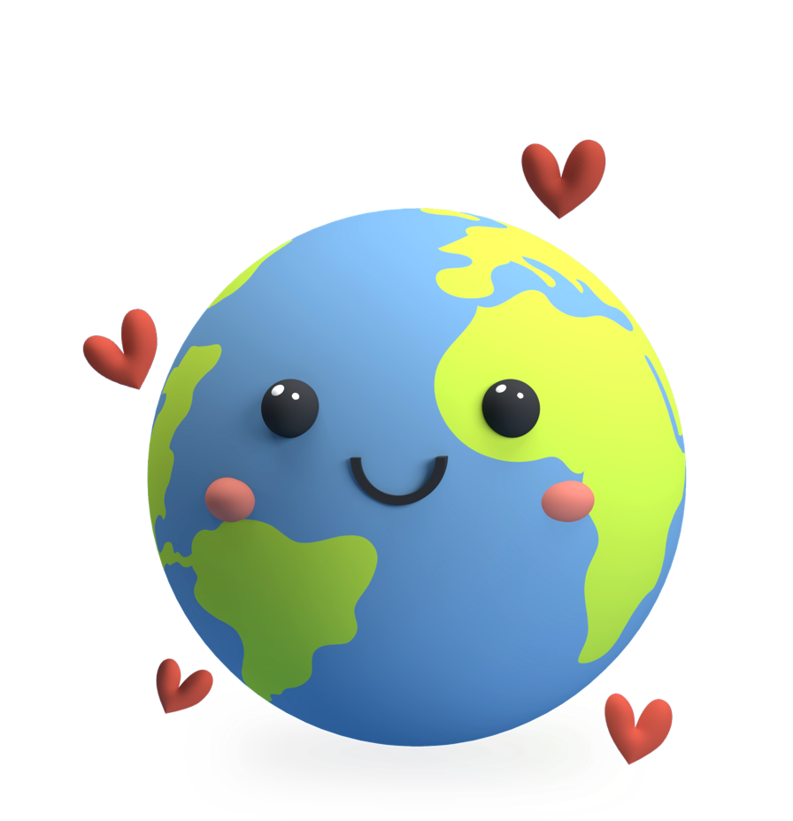 Smiling cartoon Earth character for Virtual Earth Day Activities