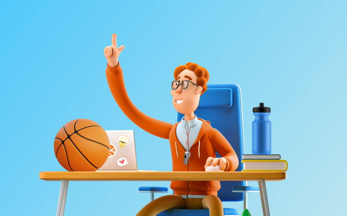 An employee spinning a basketball on their finger at their desk for Confetti's Virtual Online Group Games Trivia 