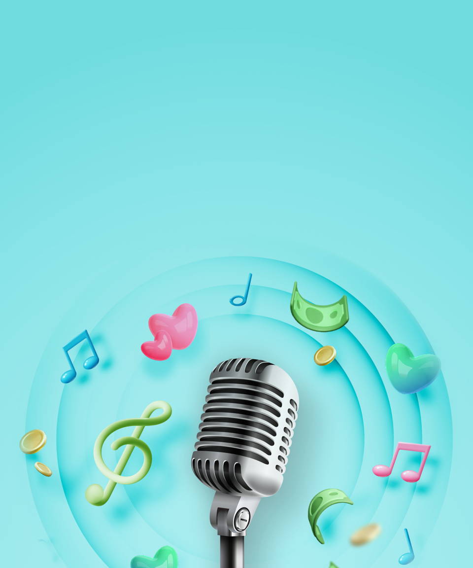 Retro microphone with hearts, money, and musical notes (small)