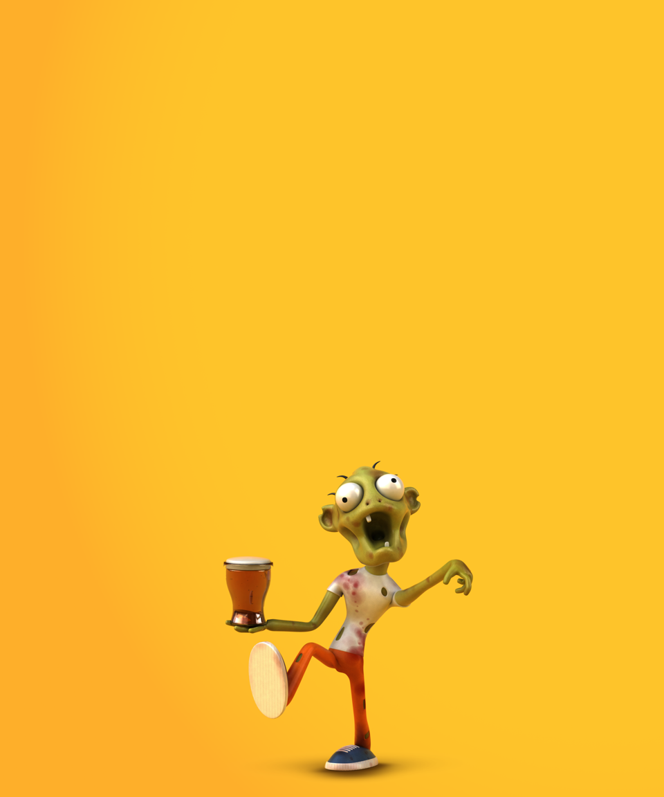 Cartoon zombie holding a glass of beer (small)