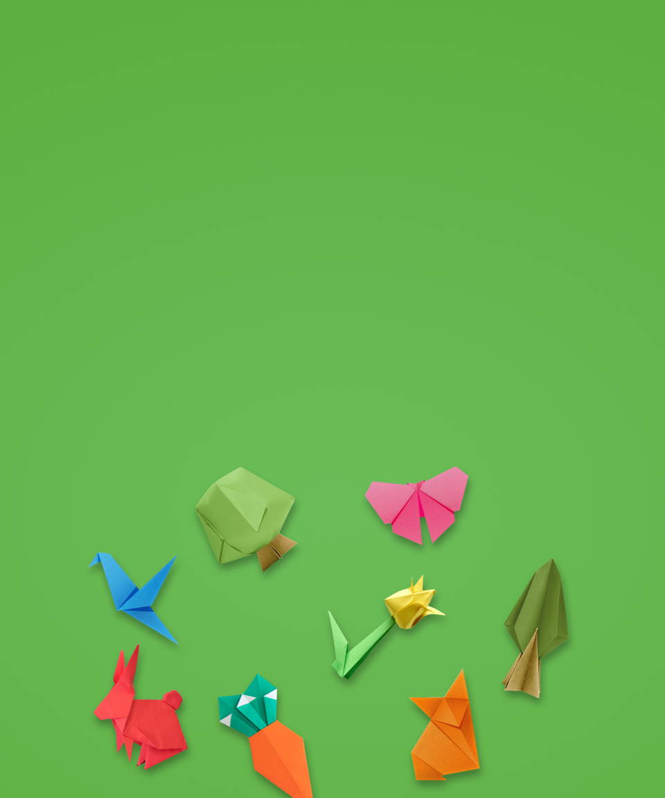 Spring origami shapes like animals, garden vegetables, and more for Confetti's Spring Origami Class (Small)