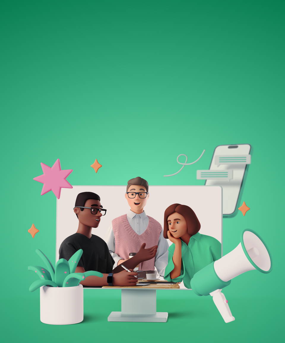 3D cartoon employees socializing for Confetti's Virtual Plug and Play Mixer