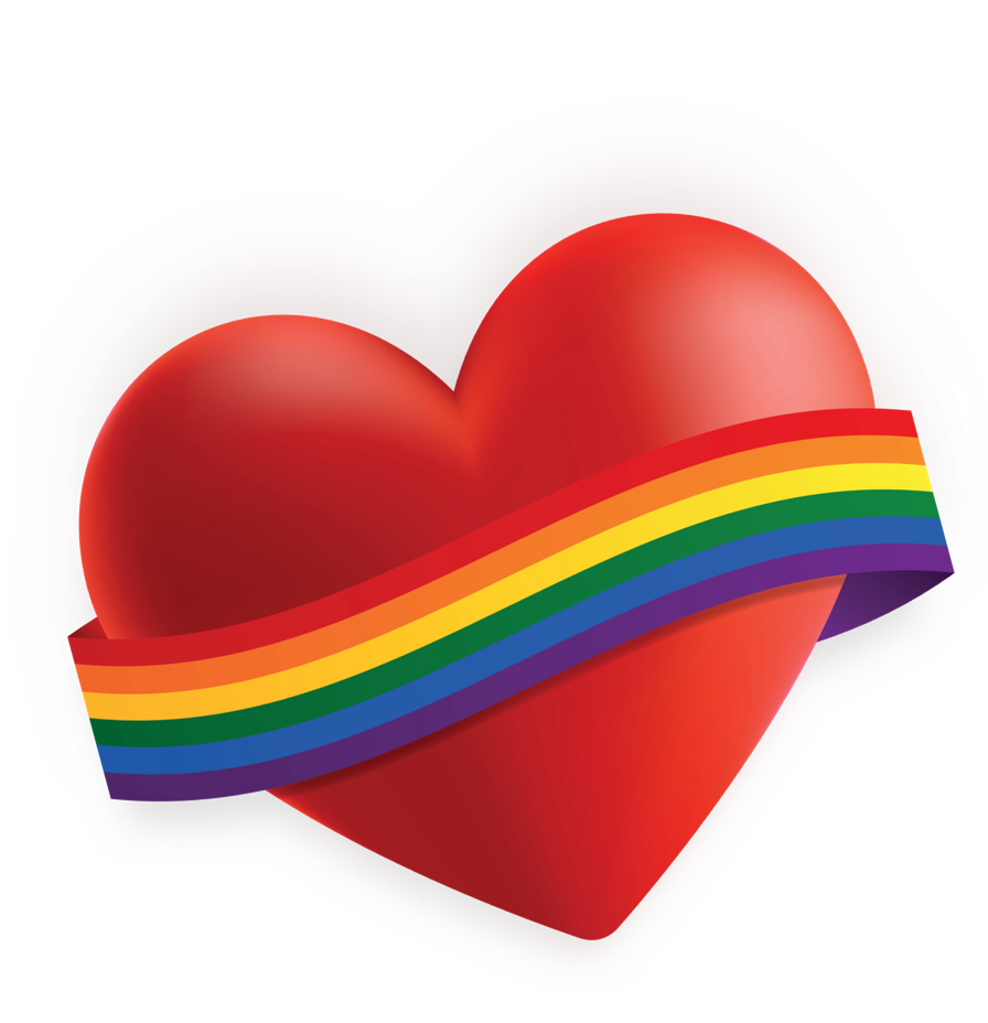 Large heart with a rainbow ribbon for Pride Month Activities for Work