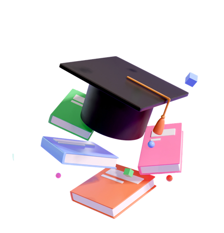 Graduation cap and books for Educational Team Building