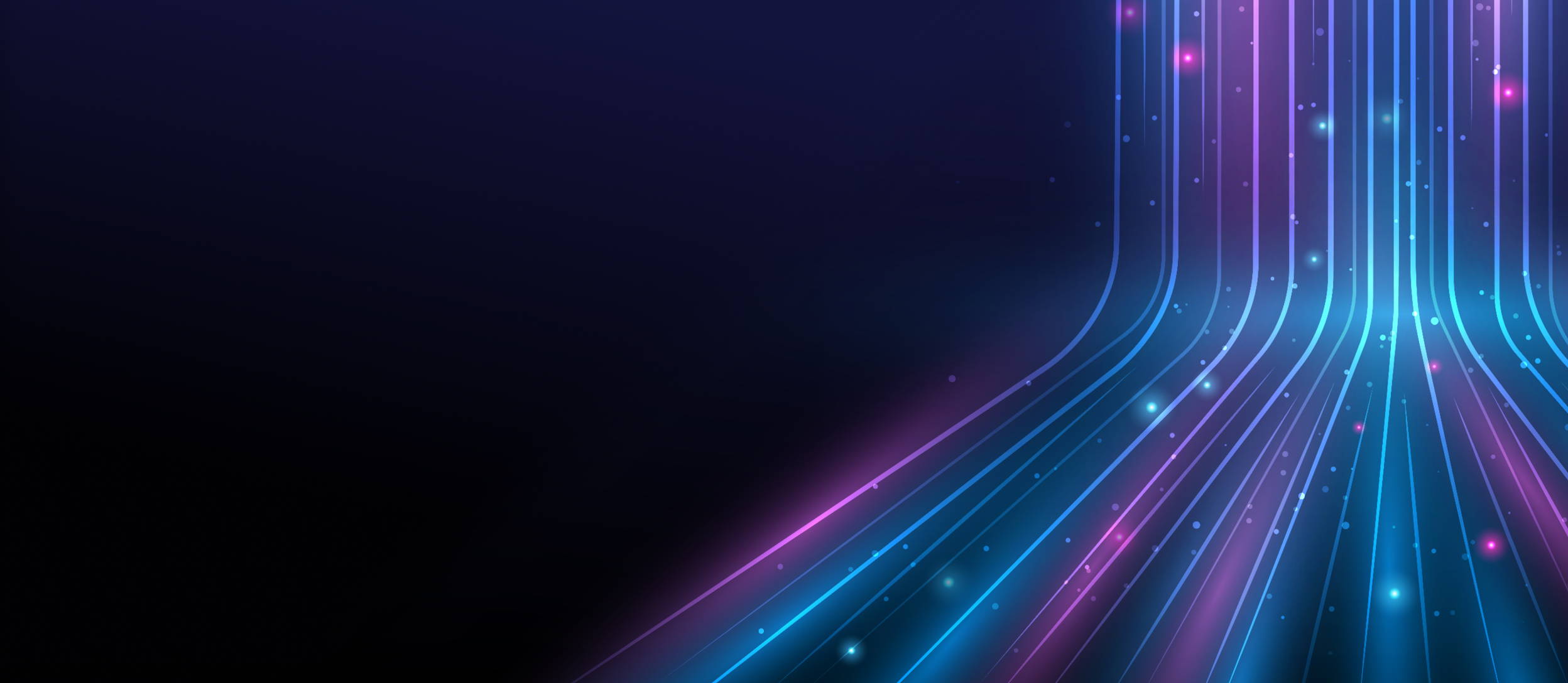 Black background with lit up blue and purple curved lines 