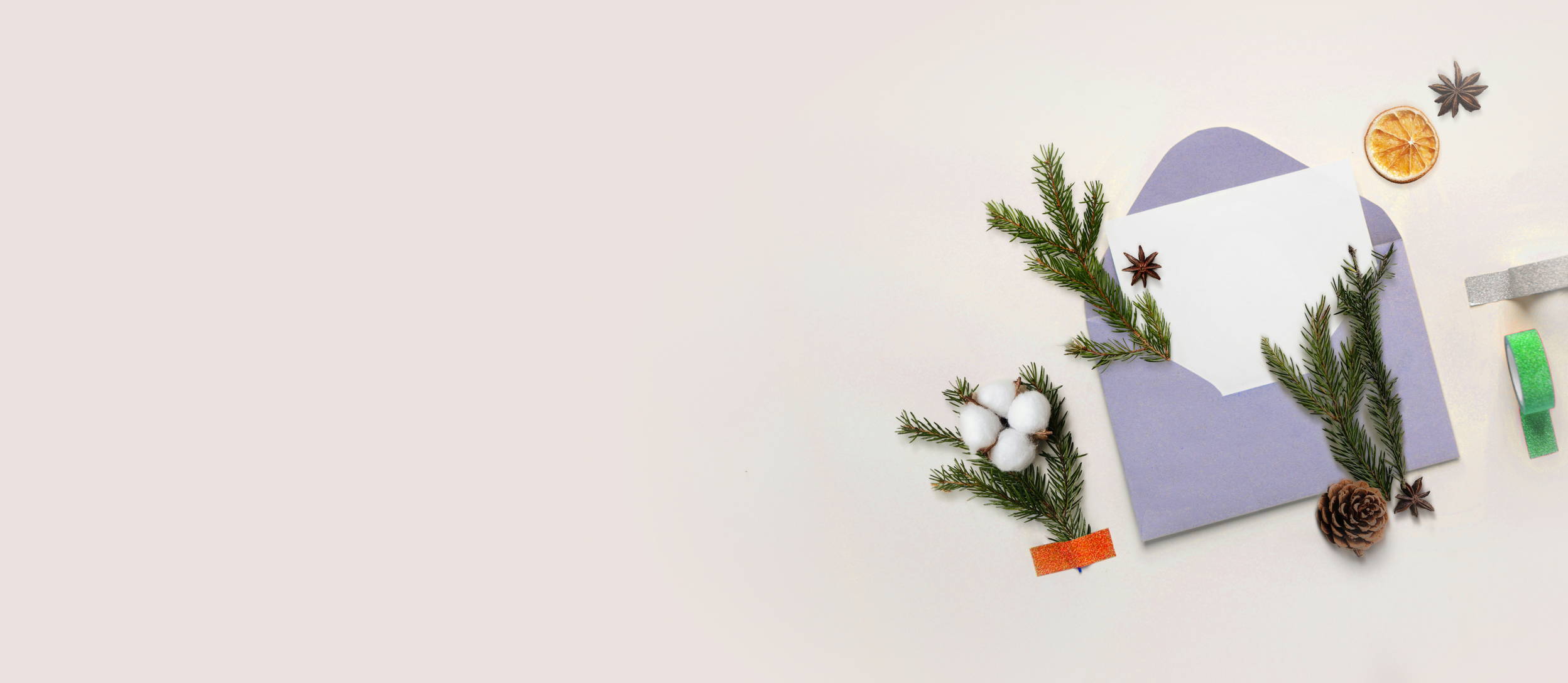 Letter in an opened enveloped with festive holiday decorations (large)