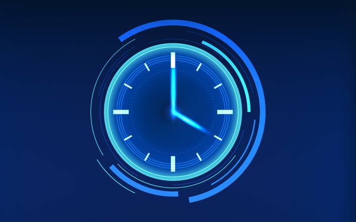 Lit up blue analog clock
