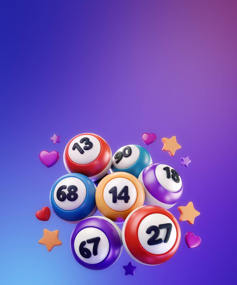Cluster of numbered bingo balls, with hearts & stars around them