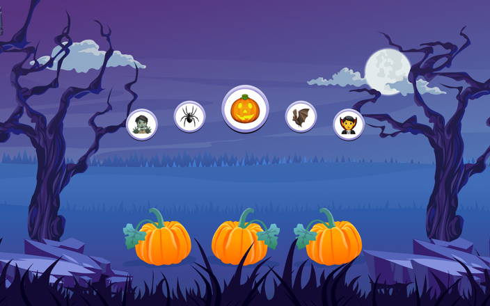 A glowing jack-o-lantern in front of a spooky house for Confetti's Virtual Halloween Games