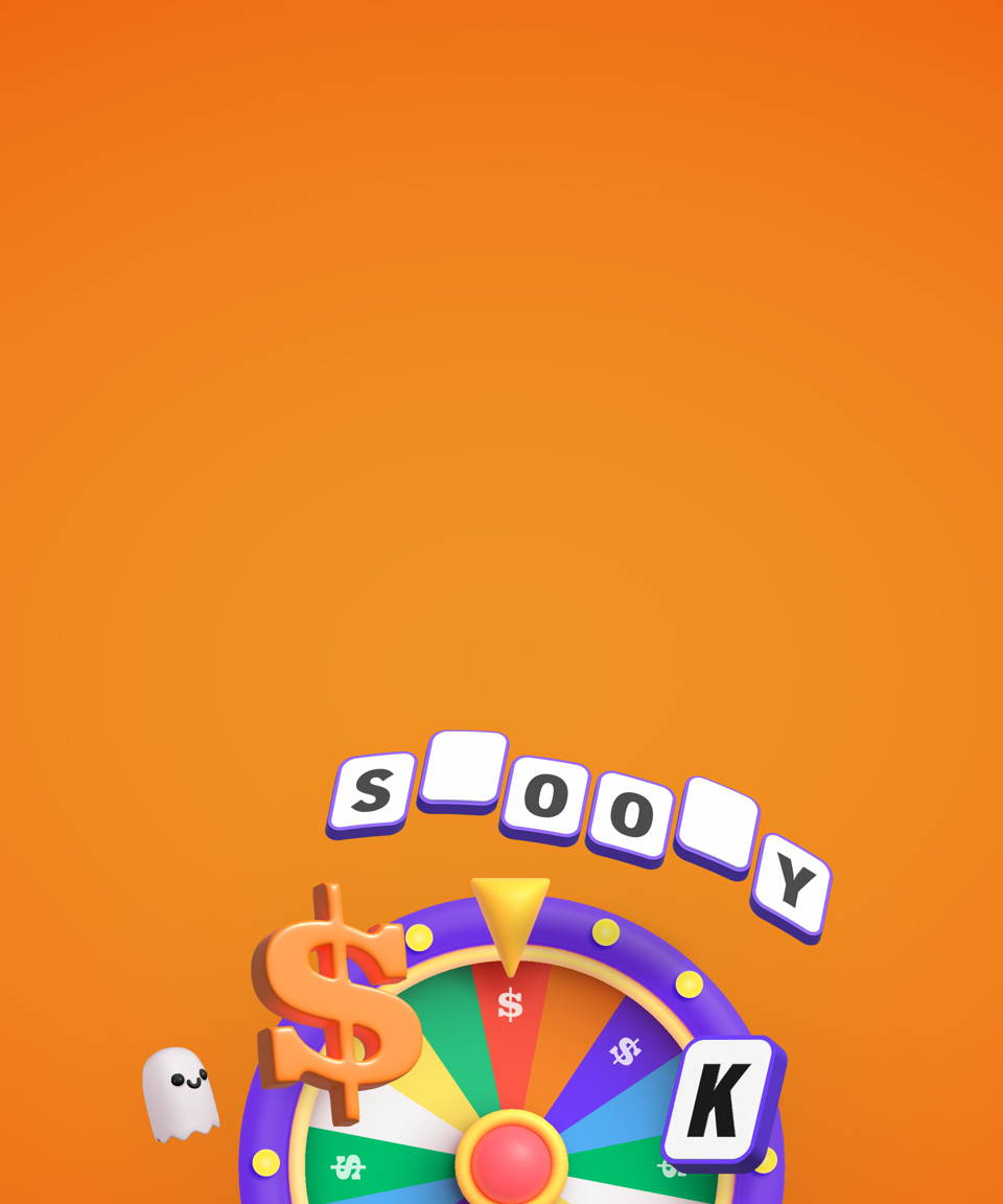 Vowels on a spinning wheel with letters that spell out 'spooky' (small)