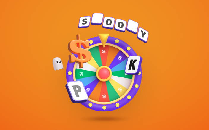 Vowels on a spinning wheel with letters that spell out 'spooky' (preview)