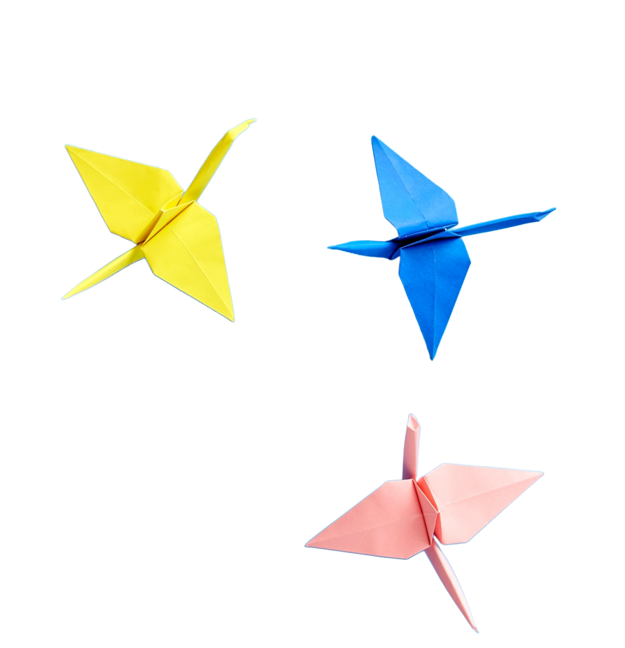 Multicolored origami folded in a crane shape