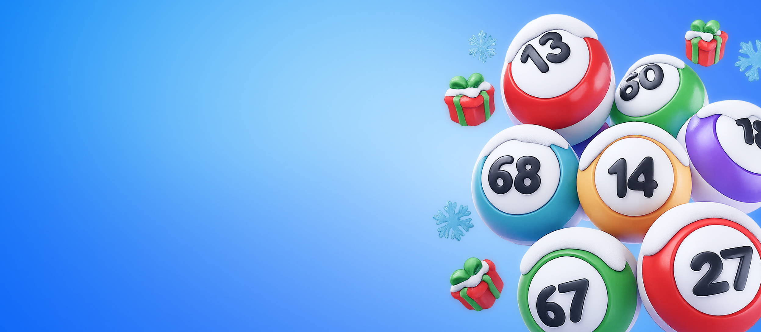 Frosted bingo balls with floating presents & icicles  