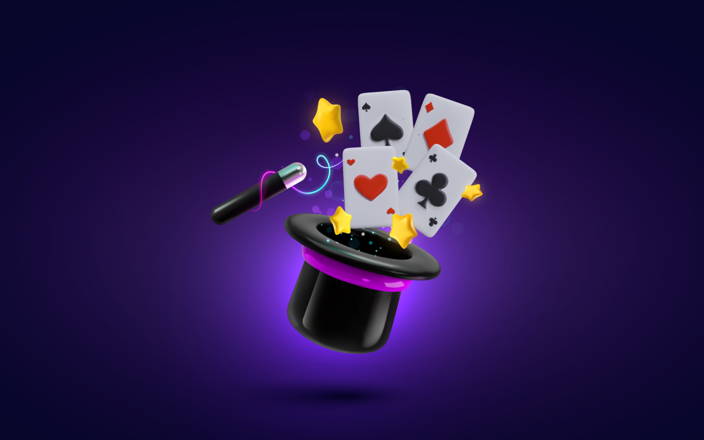 Magician hat with cards and magic wand (preview)