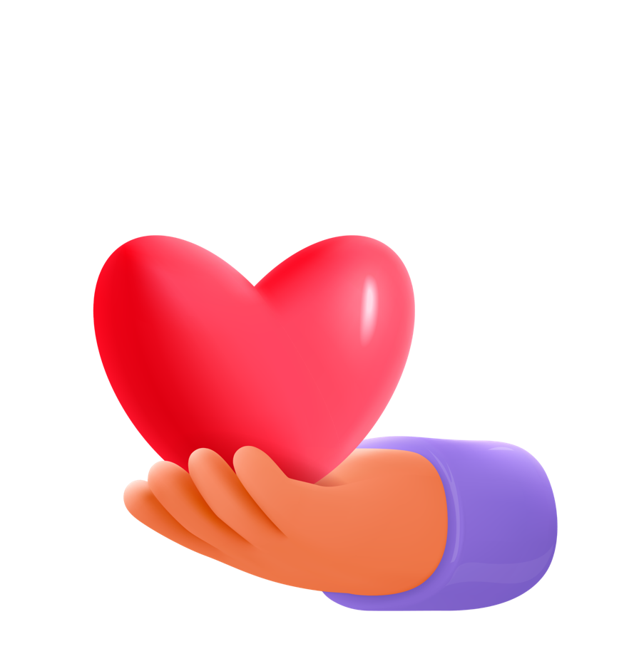 A hand holding a big red heart