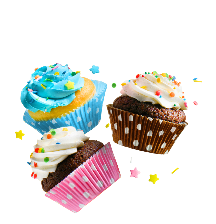 Cupcakes decorated with icing and confetti