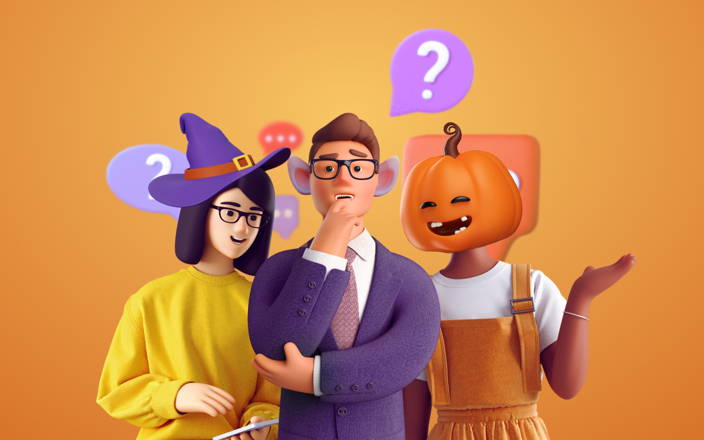 Three coworkers dressed up in Halloween costumes playing the Halloween Password Game (preview) 