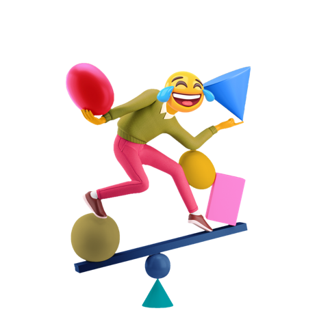 Laughing smiley face man balancing shapes on a seesaw for Funny Team Building Activities