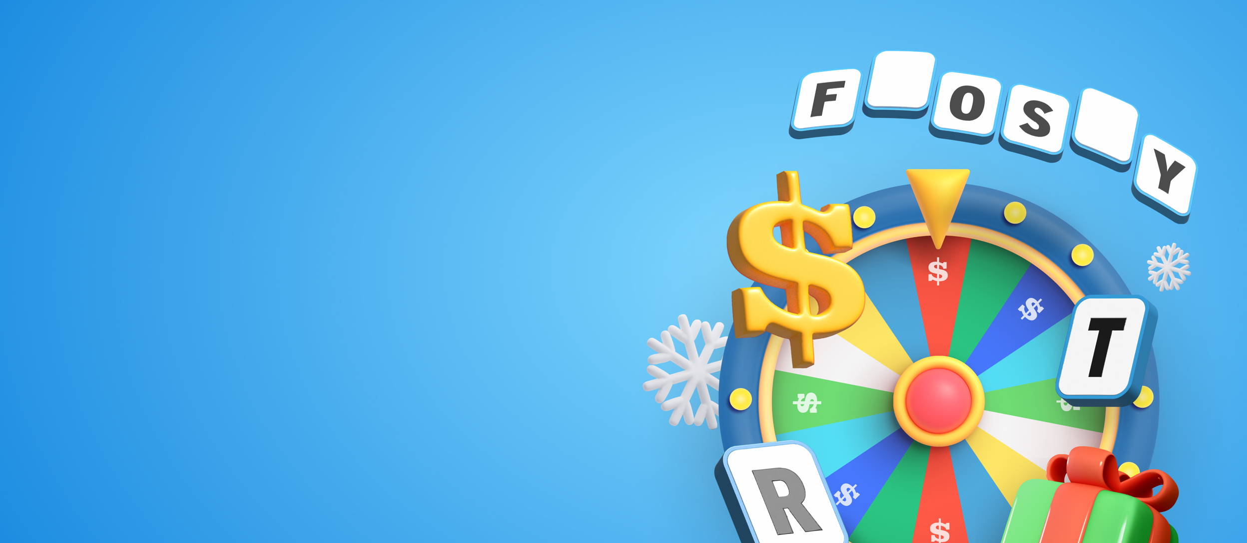 Vowels on a spinning wheel with letters that spell out 'frosty' (large)