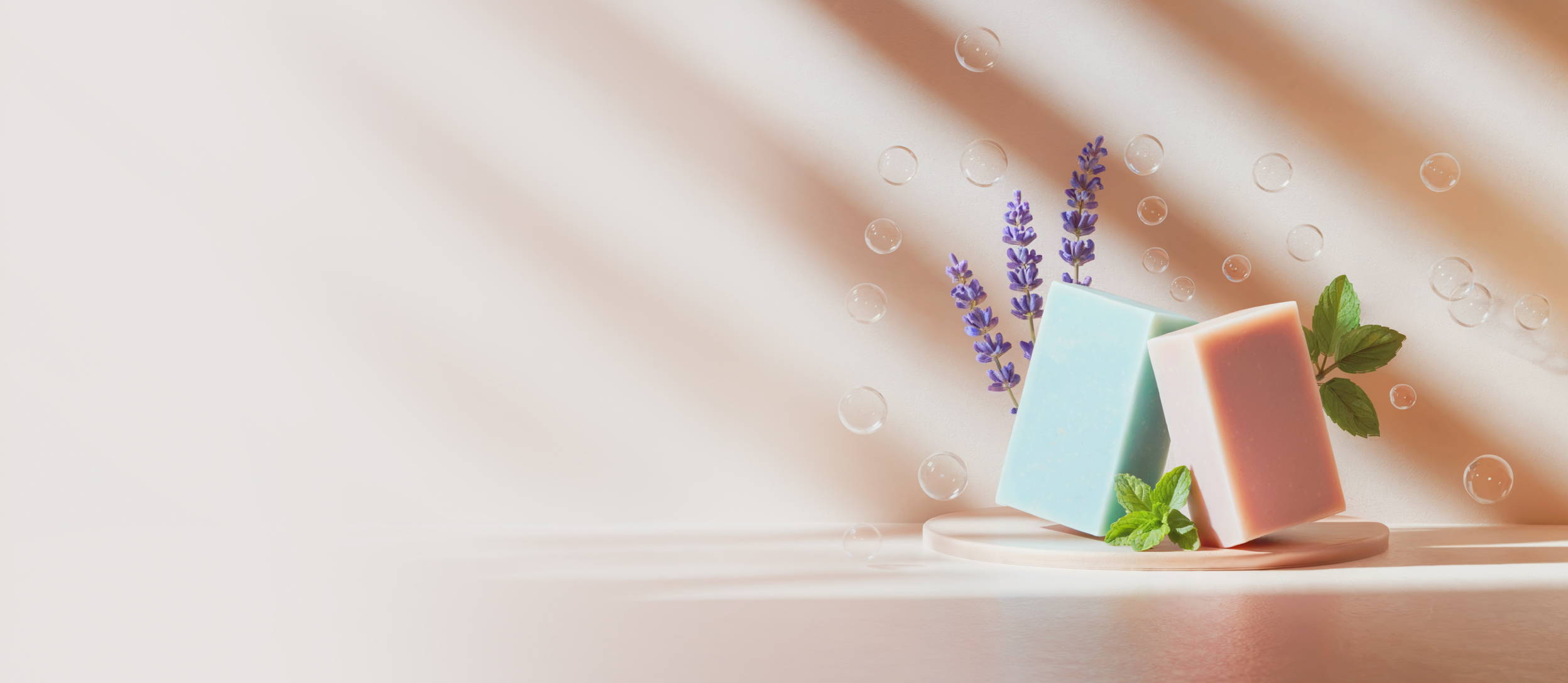 Blue and pink bar soap, lavender, mint, and bubbles (large)