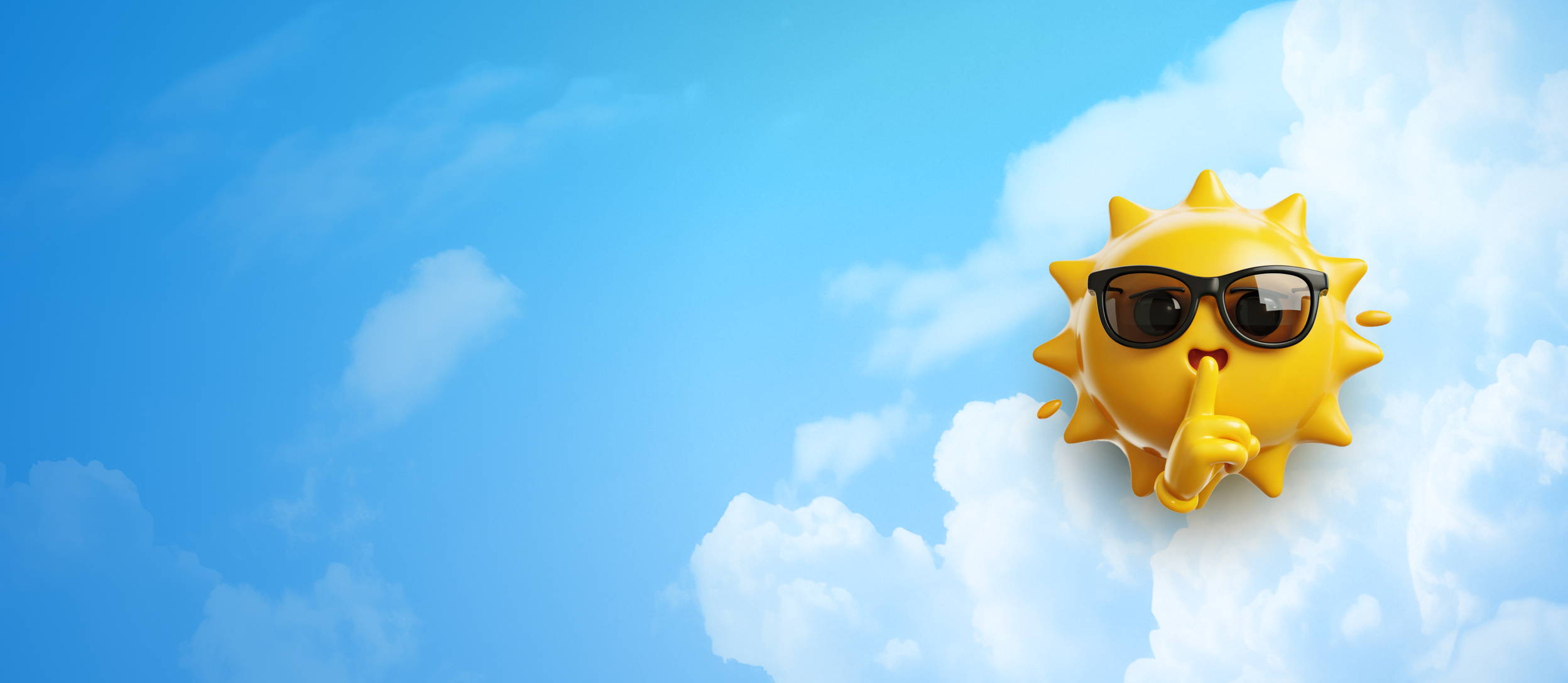 3D sun with sunglasses making a silent gesture in the clouds (large)