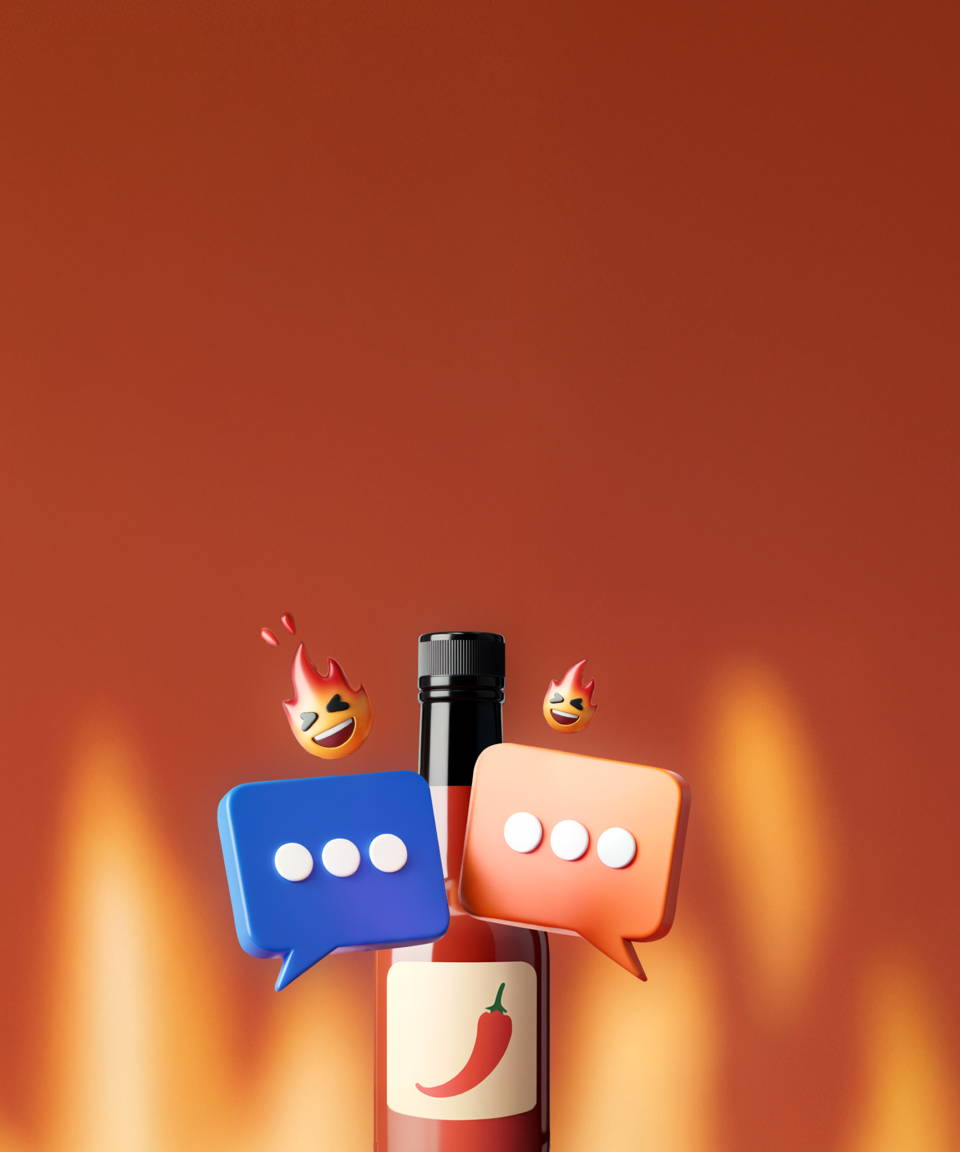 Fire emoji, flames, and chat bubbles (small)