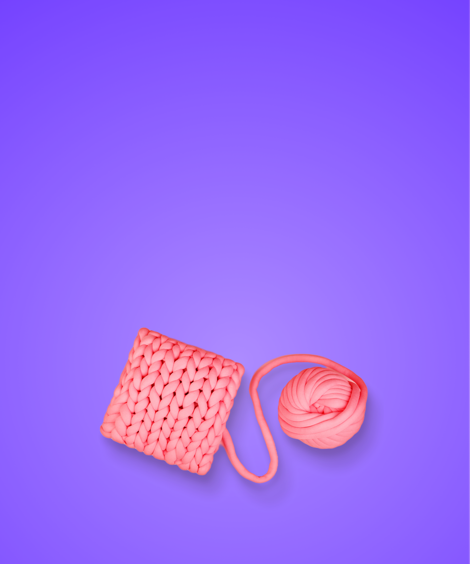 Ball of yarn connected to a chunky knit blanket (small)