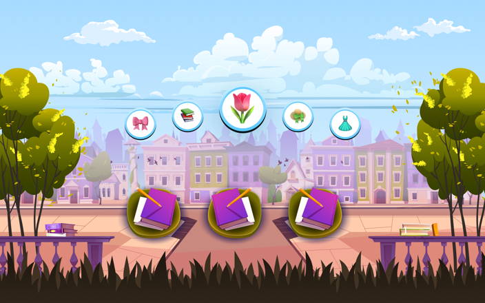 Three sprouts growing out of the ground next to trees decorated with garlands for Confetti's Virtual Women's History Month Games for Work