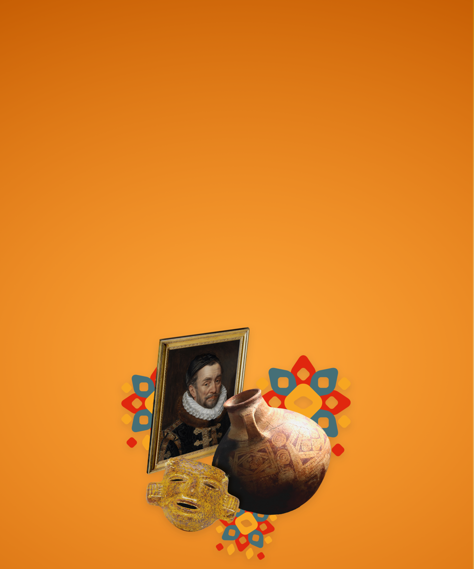 A painting, vase, and other artifacts for Confetti's Virtual Exploring Hispanic & Latin American Art