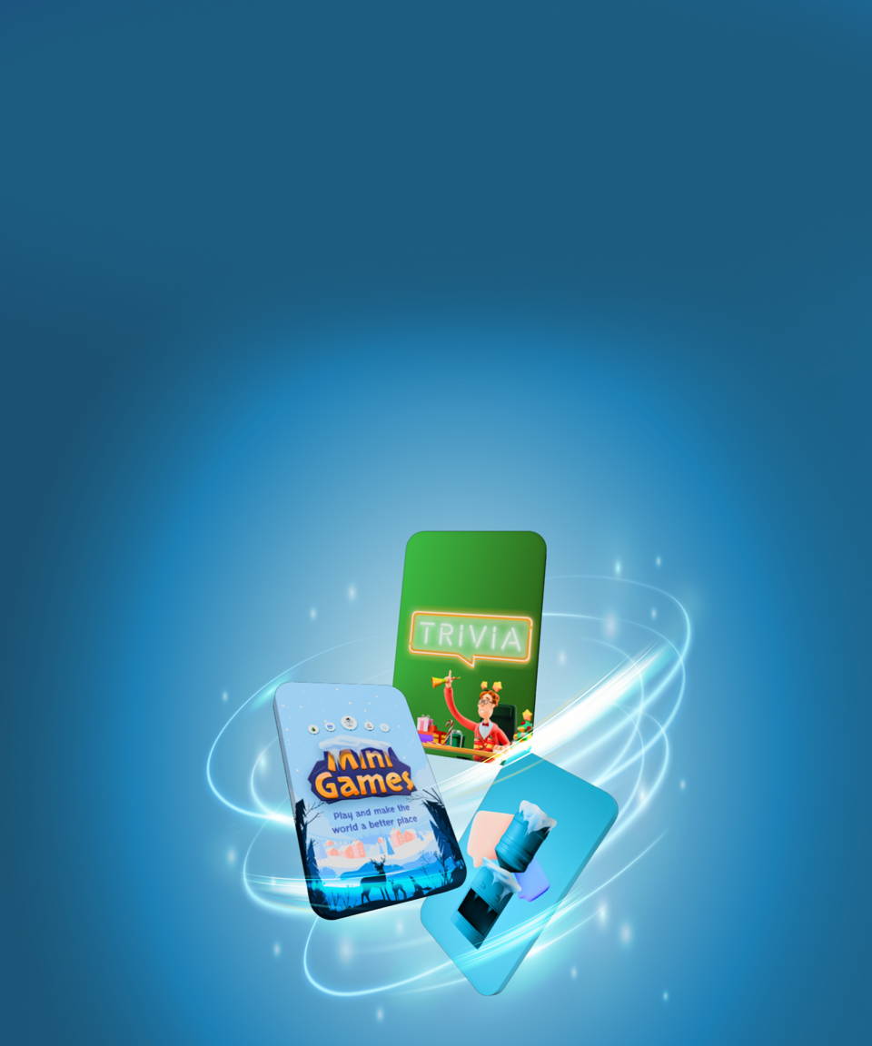 Winter Mini Games, Holiday Trivia, and Holiday Water Cooler experience cards (small)