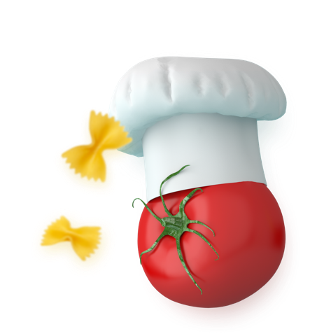 Tomato wearing a chef's hat for Team Building Cooking Classes