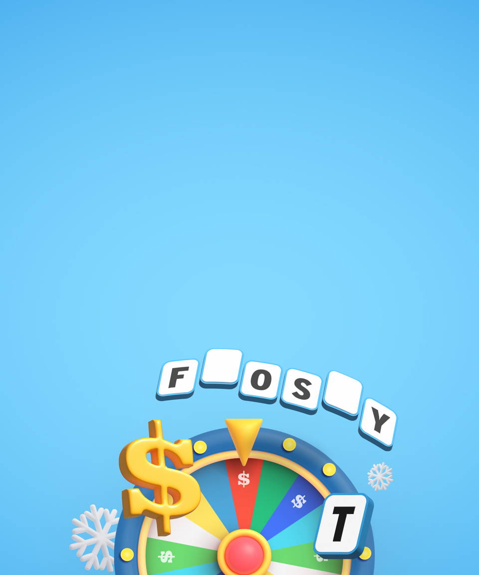 Vowels on a spinning wheel with letters that spell out 'frosty' (small)
