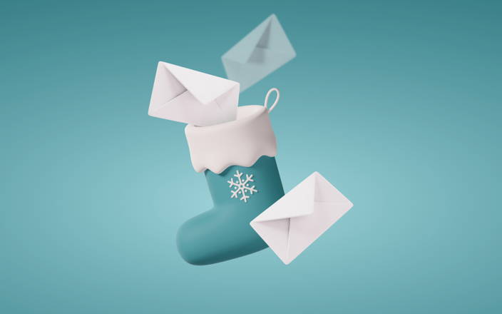 Blue Christmas stocking overflowing with letters (preview)