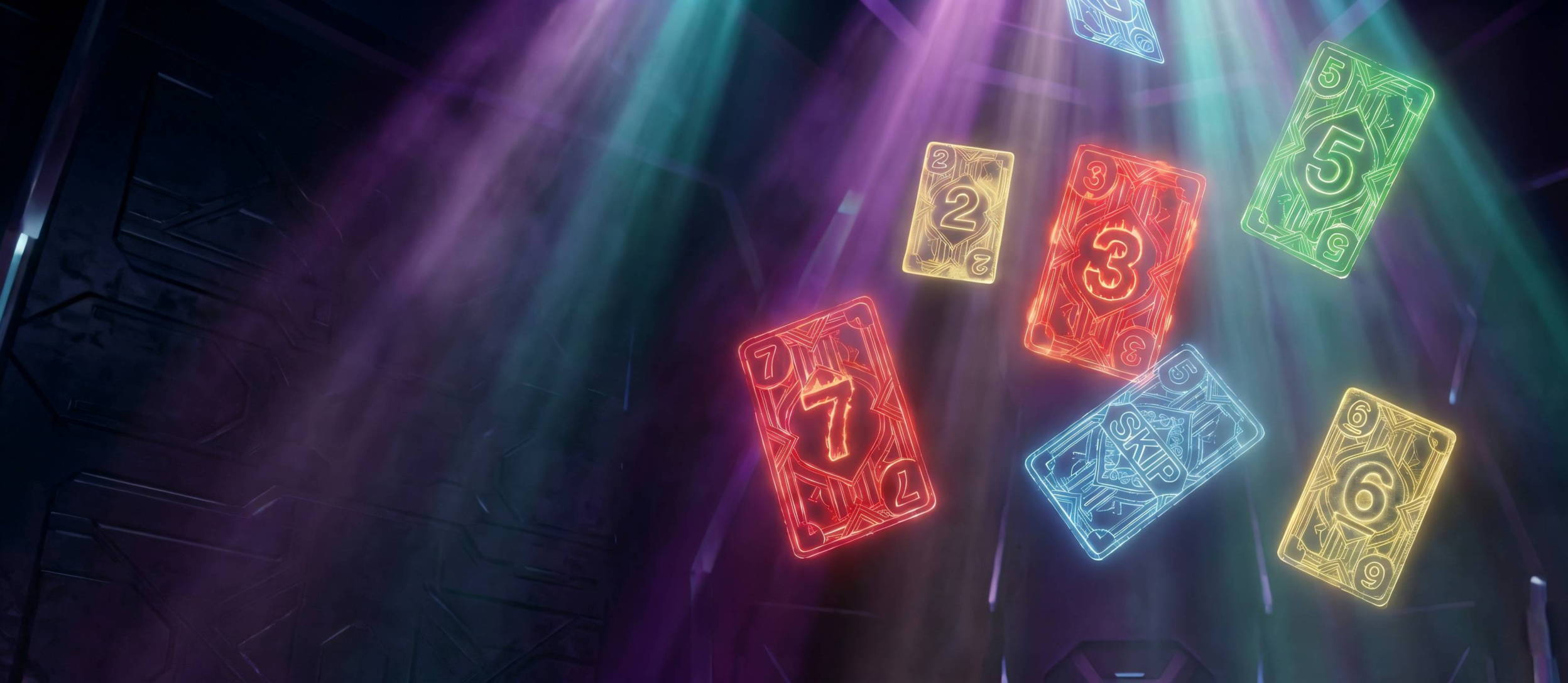 Colorful, numbered game cards falling from the sky