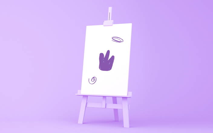 An easel with various scribbles on the paper for Confetti's Virtual Pictionary Team Building
