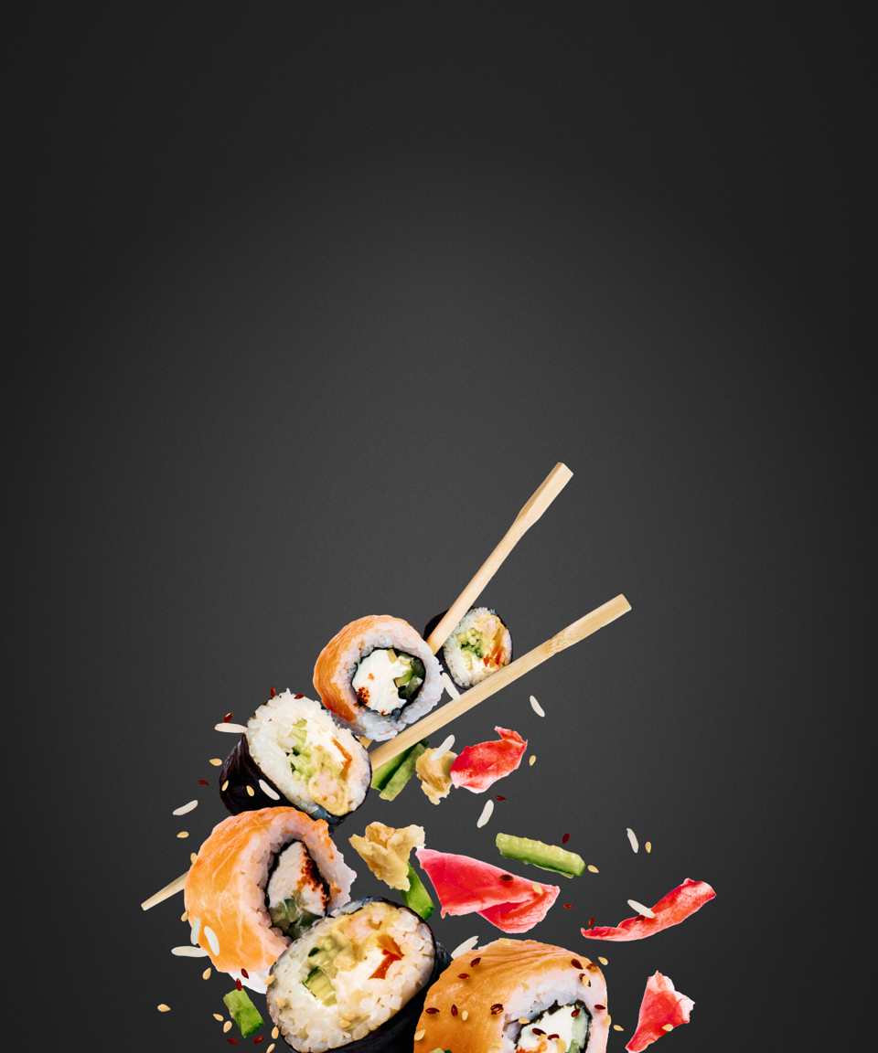 Pieces of sushi with chopsticks